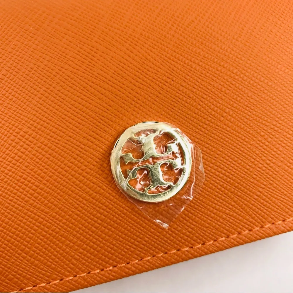 Tory Burch Orange Saffiano Leather Fold Over Sunglasses Case New